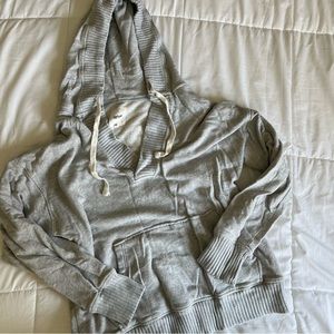 Aerie Light Grey Oversized V Neck Hooded Sweater